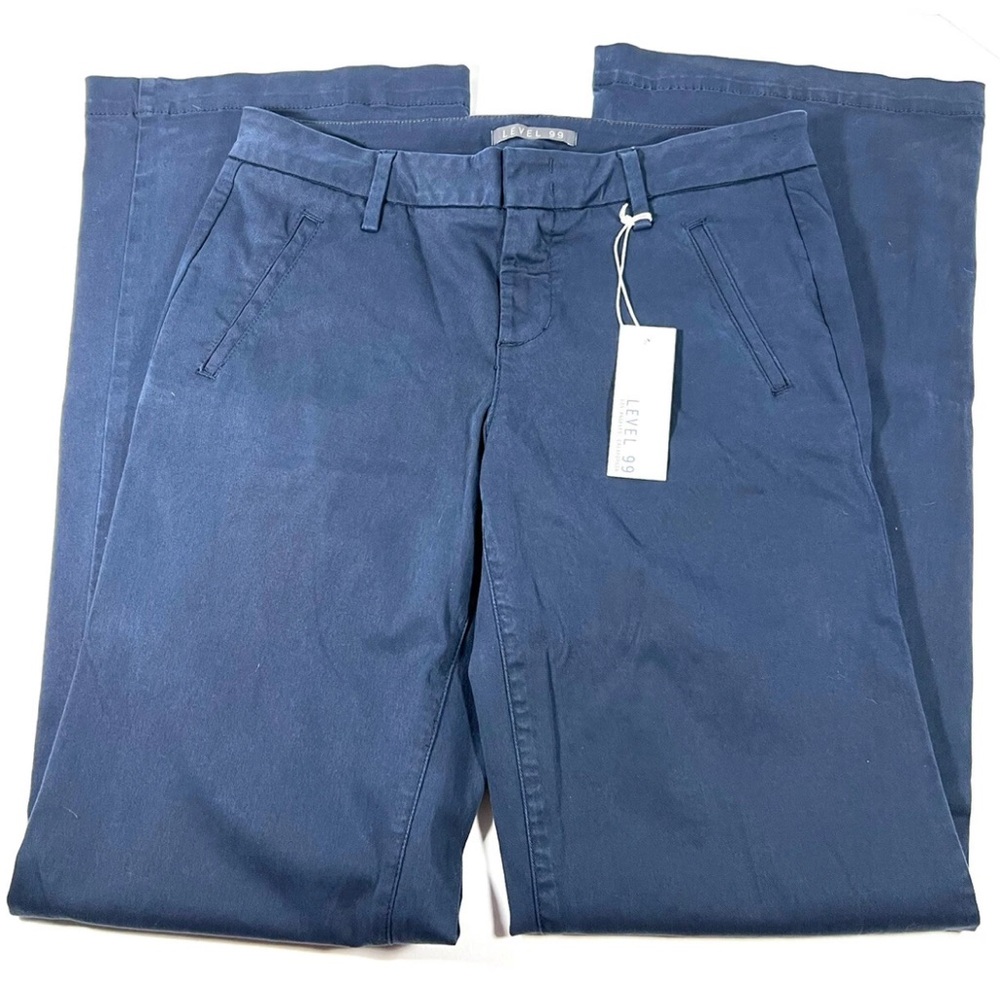 New Anthropologie Level 99 Wide Leg Chino Pants Navy Blue Size 28
